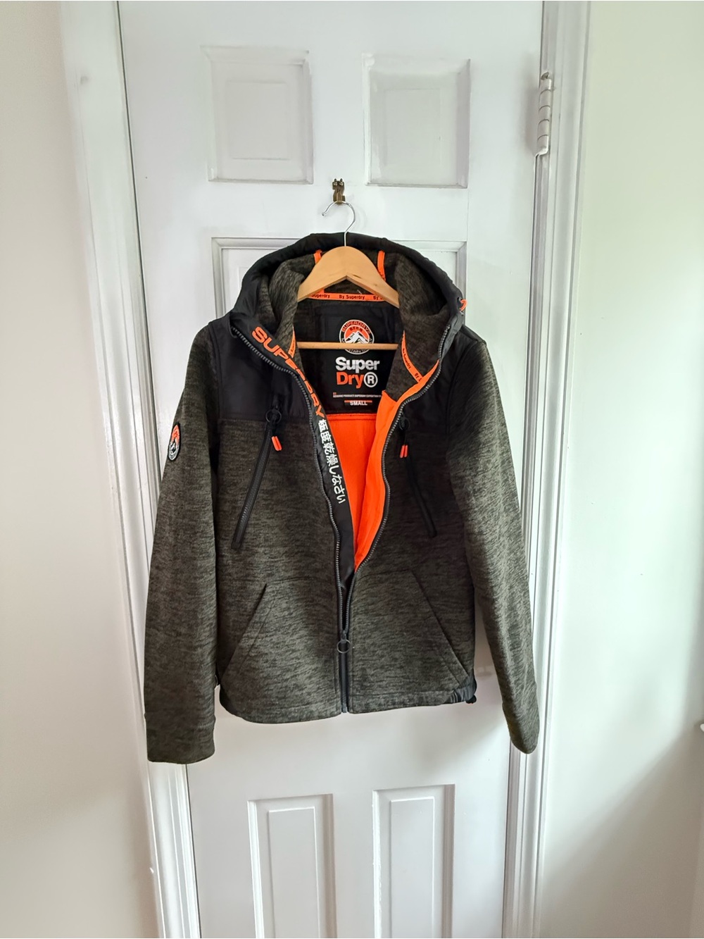 Superdry Olive Green Bomber Jacket with Orange Lining
